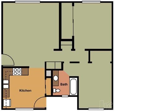 Floor plan for 2 beds, 1 bath, 928 sqft